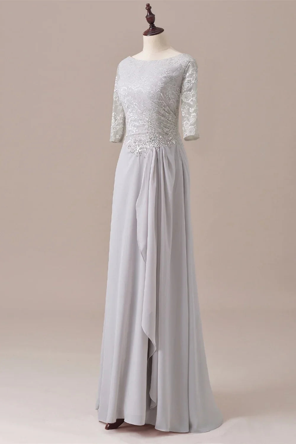 Dress Sliver Half Sleeve Chiffon Lace Diamond Zipper Back Mother of the Bride Dress
