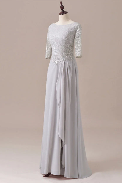 Dress Sliver Half Sleeve Chiffon Lace Diamond Zipper Back Mother of the Bride Dress