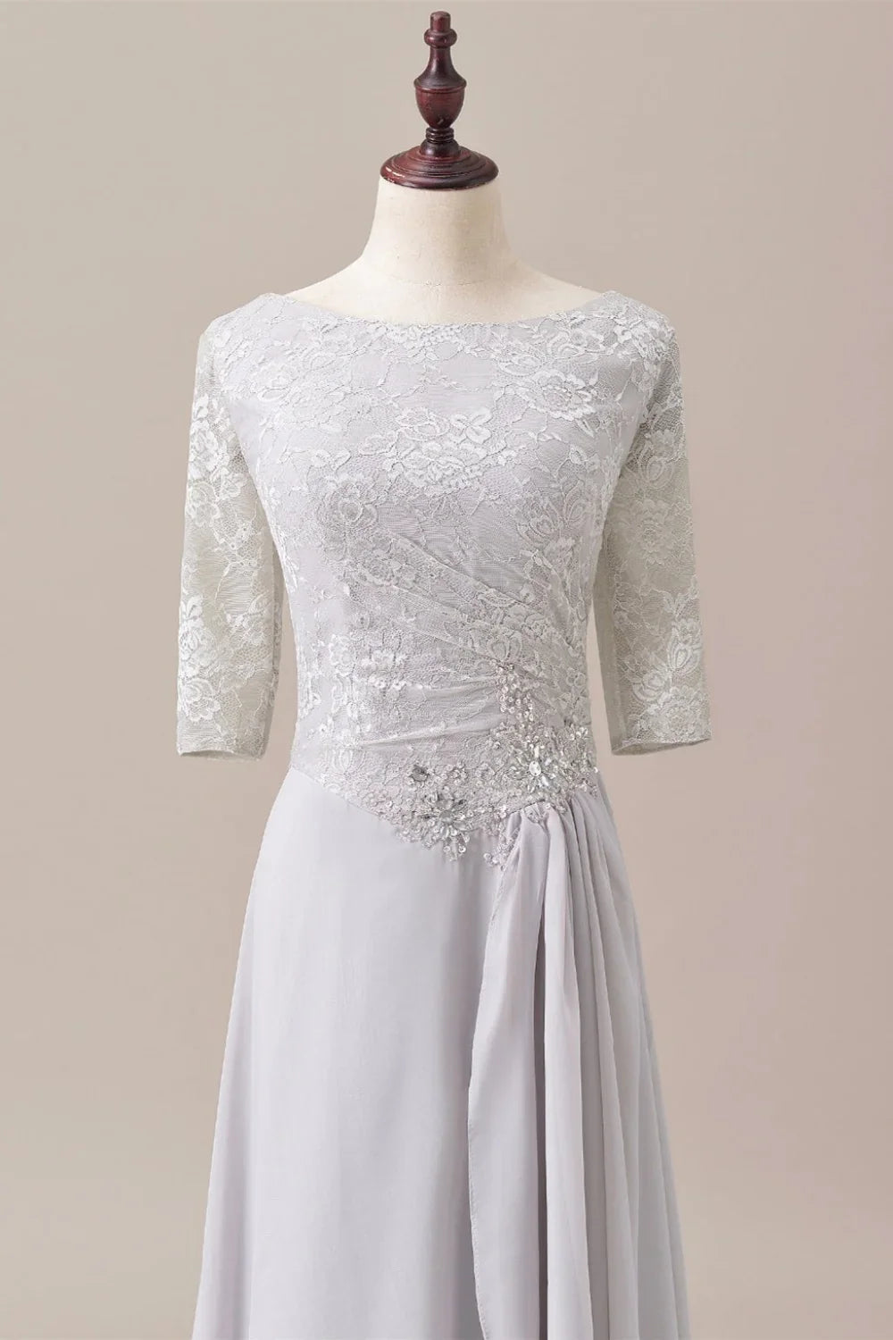 Dress Sliver Half Sleeve Chiffon Lace Diamond Zipper Back Mother of the Bride Dress