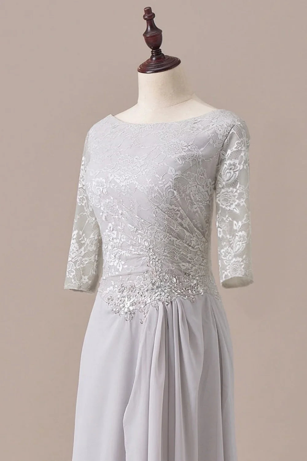 Dress Sliver Half Sleeve Chiffon Lace Diamond Zipper Back Mother of the Bride Dress