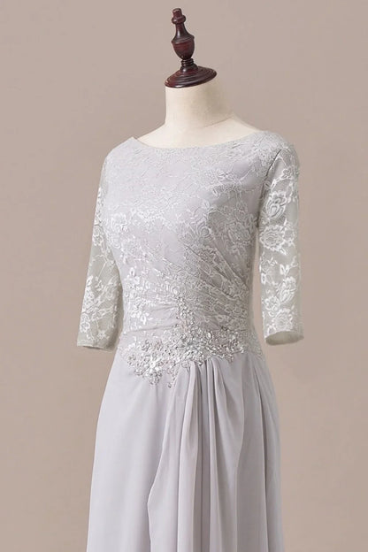 Dress Sliver Half Sleeve Chiffon Lace Diamond Zipper Back Mother of the Bride Dress