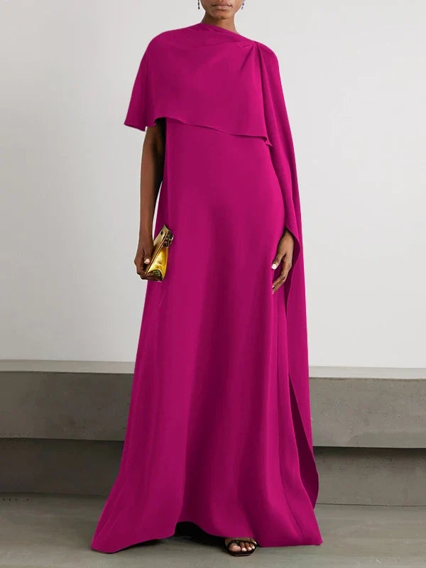 Dress Solid Color Asymmetric Evening Dress for Women New Wrap Sleeves Loose Fit Floor Length Party Dresses