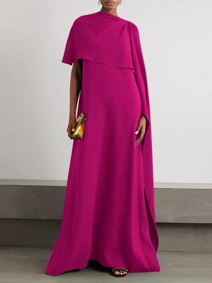 Dress Solid Color Asymmetric Evening Dress for Women New Wrap Sleeves Loose Fit Floor Length Party Dresses