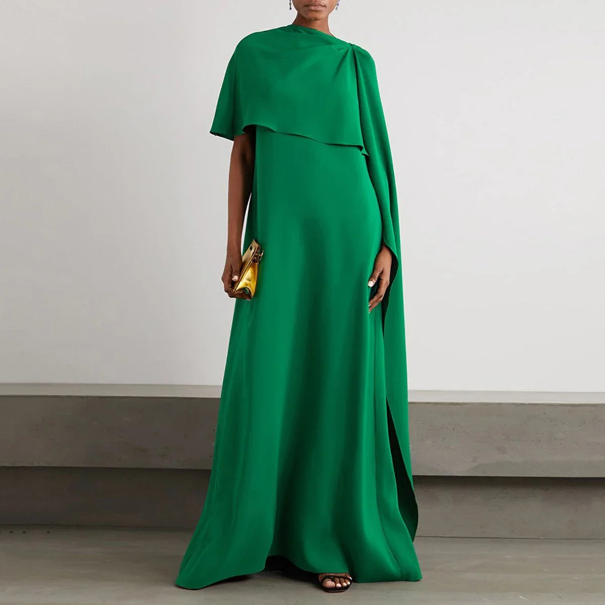 Dress Solid Color Asymmetric Evening Dress for Women New Wrap Sleeves Loose Fit Floor Length Party Dresses