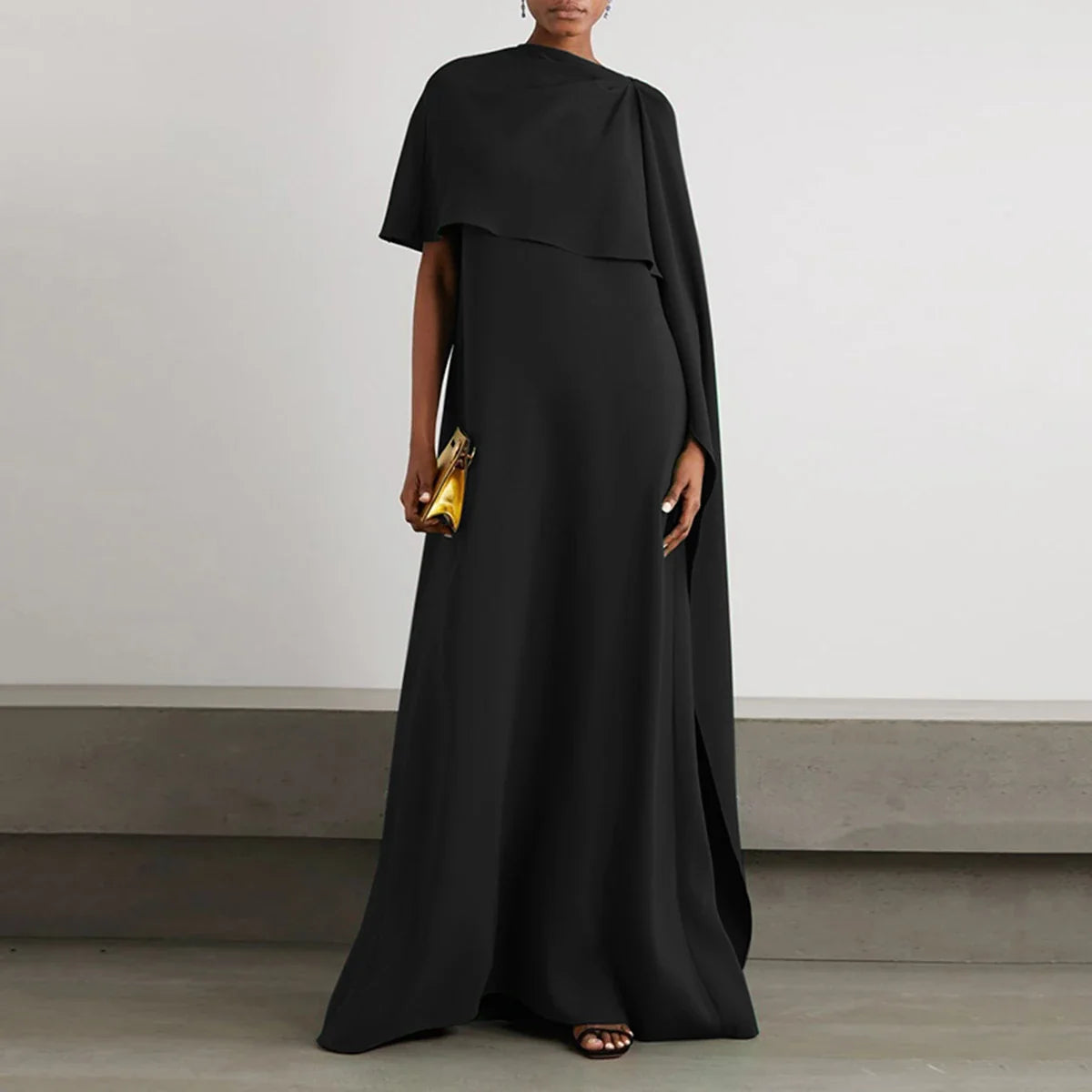 Dress Solid Color Asymmetric Evening Dress for Women New Wrap Sleeves Loose Fit Floor Length Party Dresses