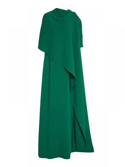 Dress Solid Color Asymmetric Evening Dress for Women New Wrap Sleeves Loose Fit Floor Length Party Dresses