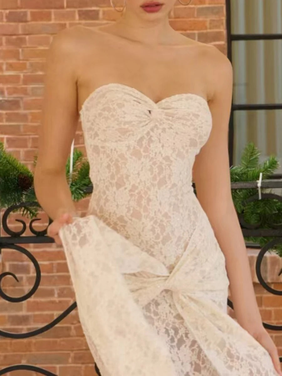 Dress Solid Spliced Lace Up Slimming Dresses For Women Strapless Sleeveless High Wist Temperament Long Dress Female New Prom Dress