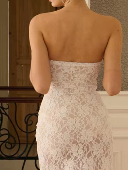 Dress Solid Spliced Lace Up Slimming Dresses For Women Strapless Sleeveless High Wist Temperament Long Dress Female New Prom Dress