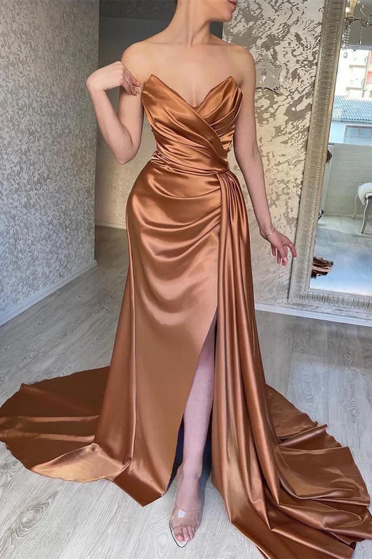 Dress Sophisticated Long A-Line Satin Sleeveless Party Dress With Elegant Side Slit Prom Dress