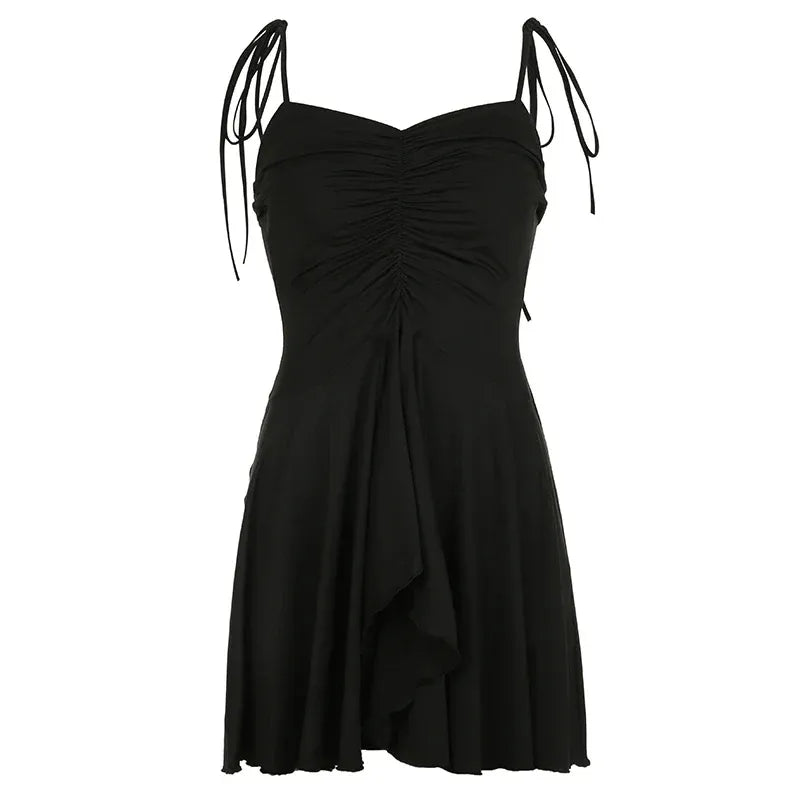 Dress Spaghetti Strappy Black Slim Summer Dress Mini Tierred Sexy Fashion Draped Holidays New Homecoming Dress