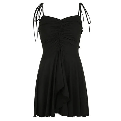Dress Spaghetti Strappy Black Slim Summer Dress Mini Tierred Sexy Fashion Draped Holidays New Homecoming Dress