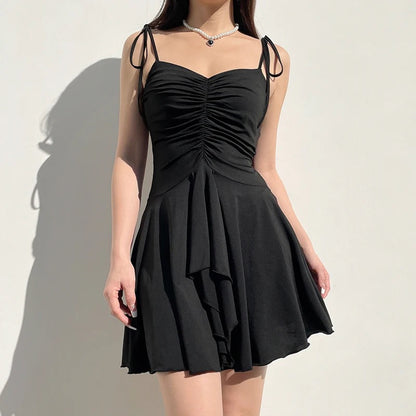 Dress Spaghetti Strappy Black Slim Summer Dress Mini Tierred Sexy Fashion Draped Holidays New Homecoming Dress