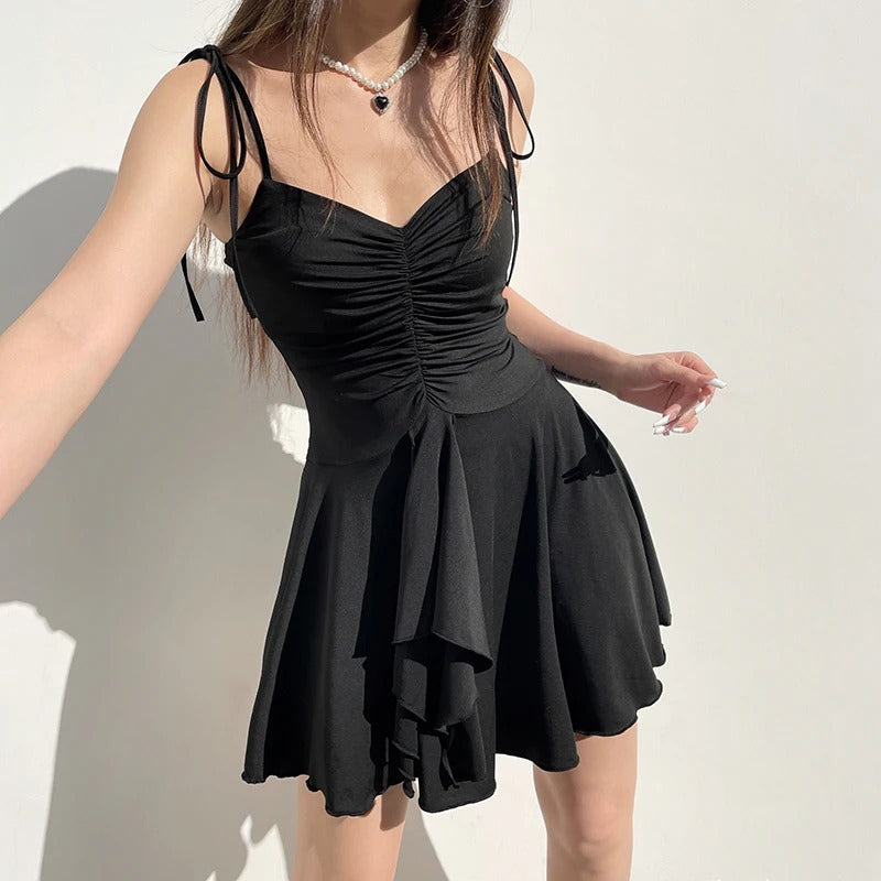 Dress Spaghetti Strappy Black Slim Summer Dress Mini Tierred Sexy Fashion Draped Holidays New Homecoming Dress