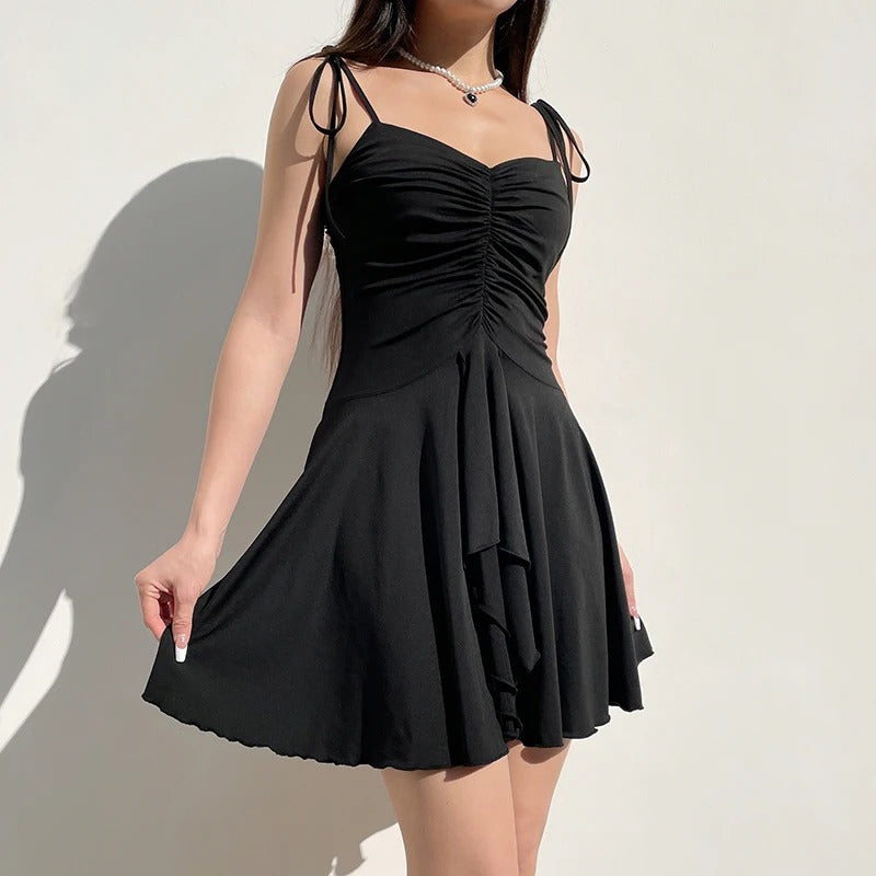 Dress Spaghetti Strappy Black Slim Summer Dress Mini Tierred Sexy Fashion Draped Holidays New Homecoming Dress