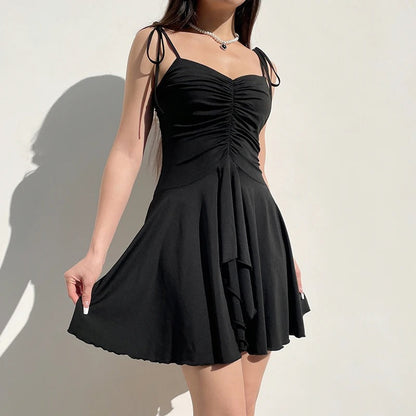 Dress Spaghetti Strappy Black Slim Summer Dress Mini Tierred Sexy Fashion Draped Holidays New Homecoming Dress