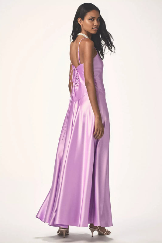 Dress Spaghetti Straps A-line Maxi Dress Sleeveless Prom Dress Lace Up Satin Bridesmaid Dress