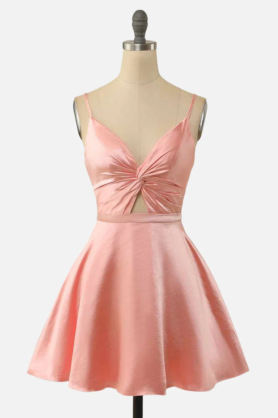 Dress Spaghetti Straps Blush Twist Short Party Dress Zip-Up Back Homecoming Dress