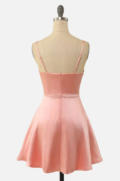 Dress Spaghetti Straps Blush Twist Short Party Dress Zip-Up Back Homecoming Dress