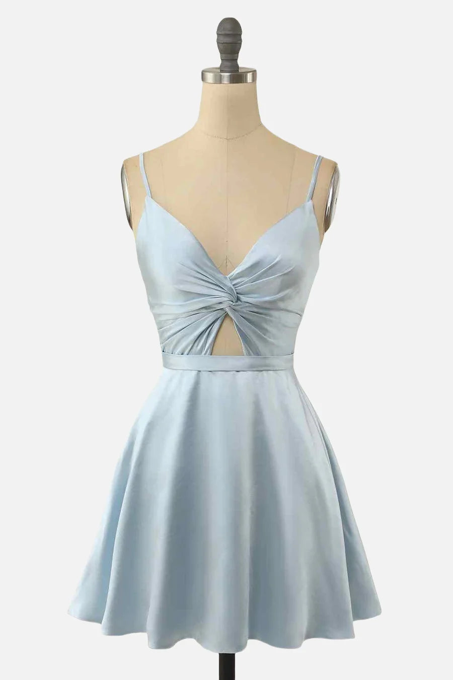 Dress Spaghetti Straps Blush Twist Short Party Dress Zip-Up Back Homecoming Dress