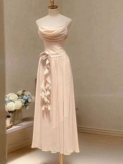 Dress Spaghetti Straps Cowl Neck A Line Sleeveless Ruffle Evening Party Dress Prom Dress