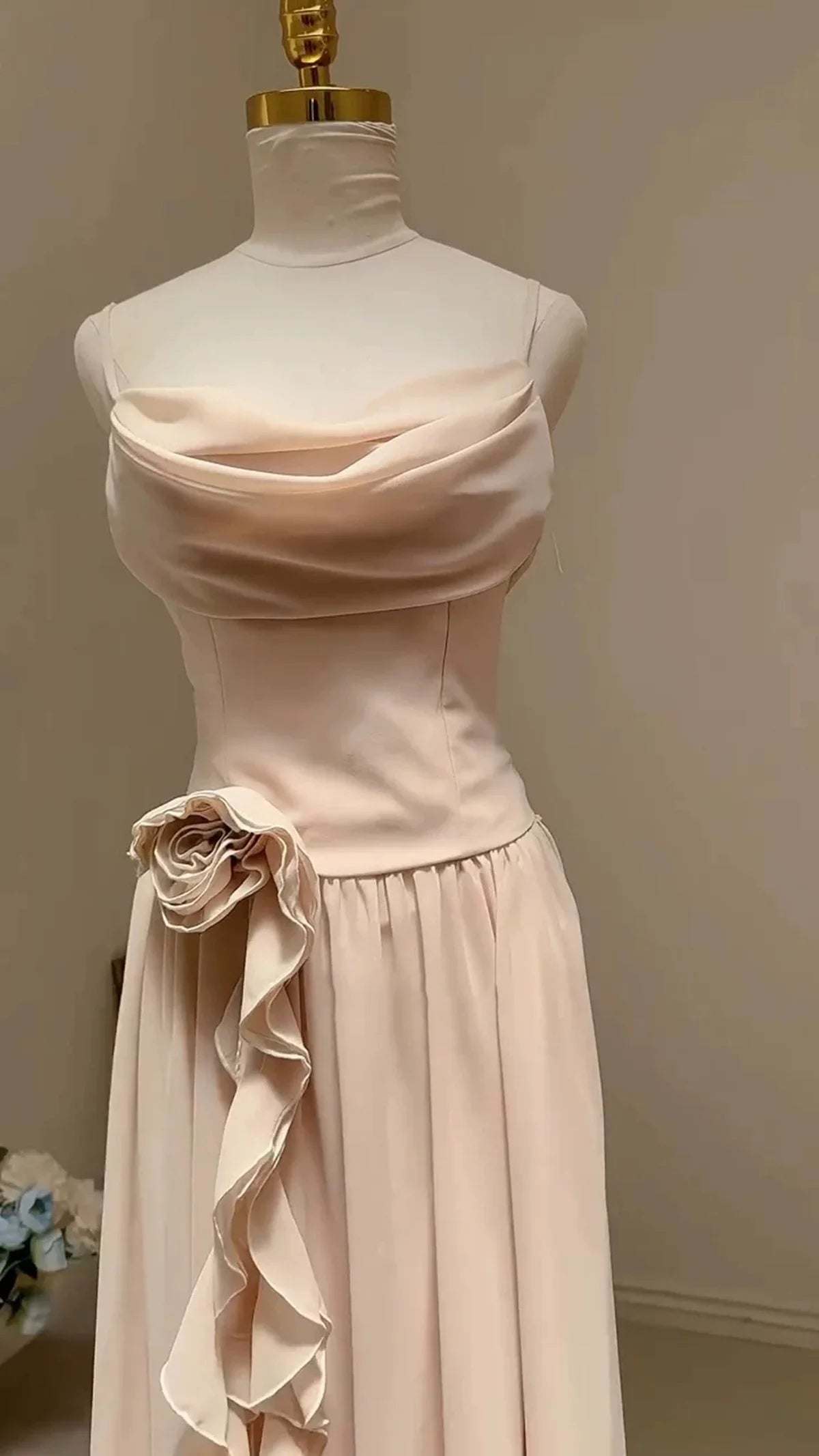 Dress Spaghetti Straps Cowl Neck A Line Sleeveless Ruffle Evening Party Dress Prom Dress