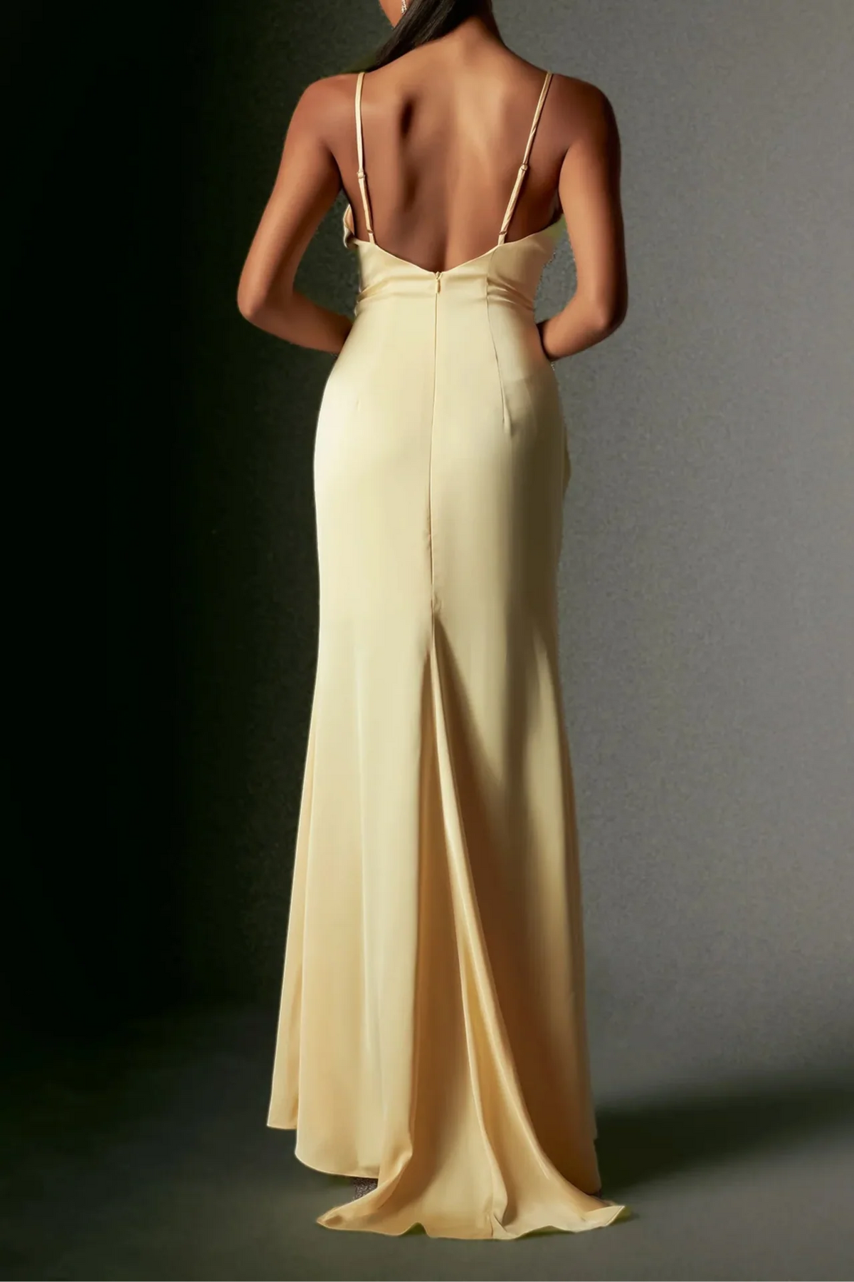 Dress Spaghetti Straps Deep V Halter Satin Maxi Dress With Hight Slit Prom Dress