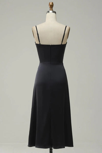 Dress Spaghetti Straps Midi Simple Prom Dress Sleeveless Solid Color Hollow Out Party Dress