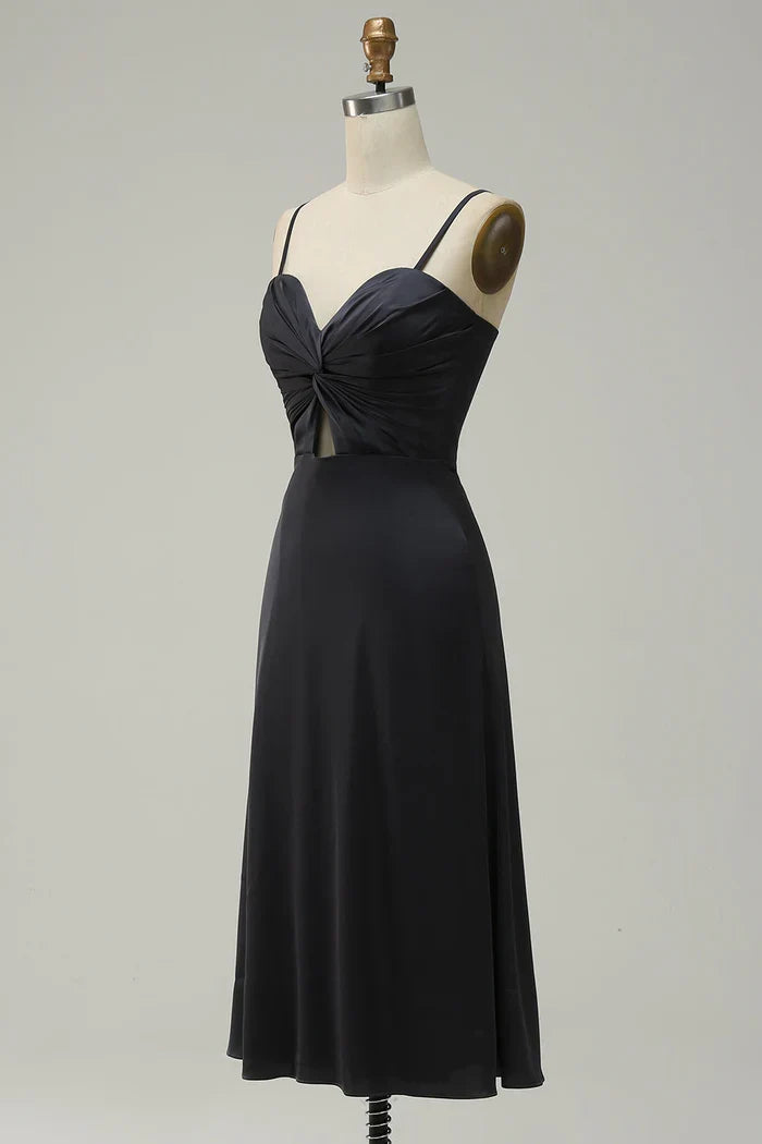 Dress Spaghetti Straps Midi Simple Prom Dress Sleeveless Solid Color Hollow Out Party Dress