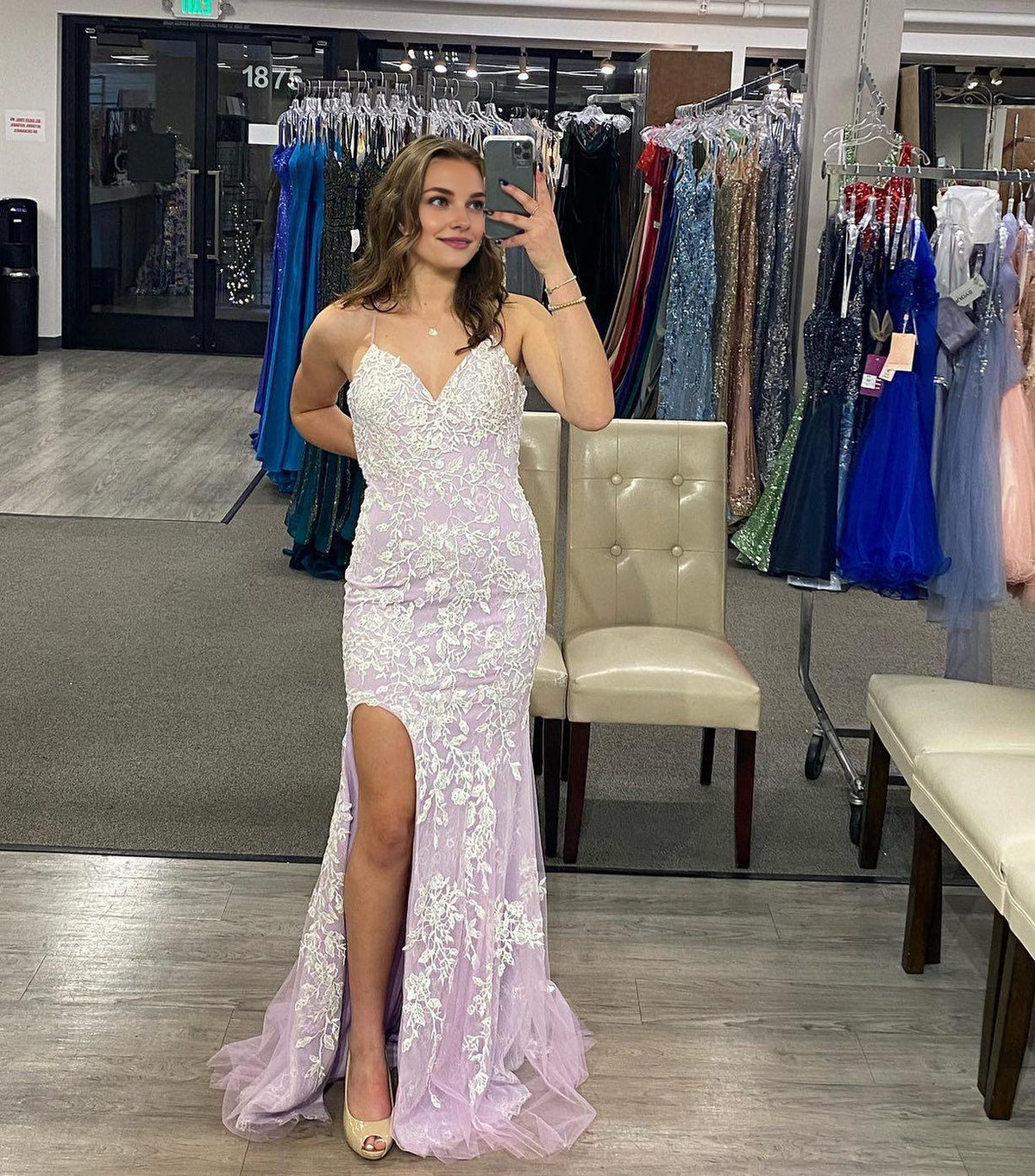 Dress Spaghetti Straps Royal Blue and White Lace Mermaid Backless Formal Dress Prom Dress