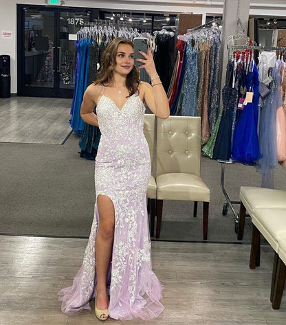 Dress Spaghetti Straps Royal Blue and White Lace Mermaid Backless Formal Dress Prom Dress