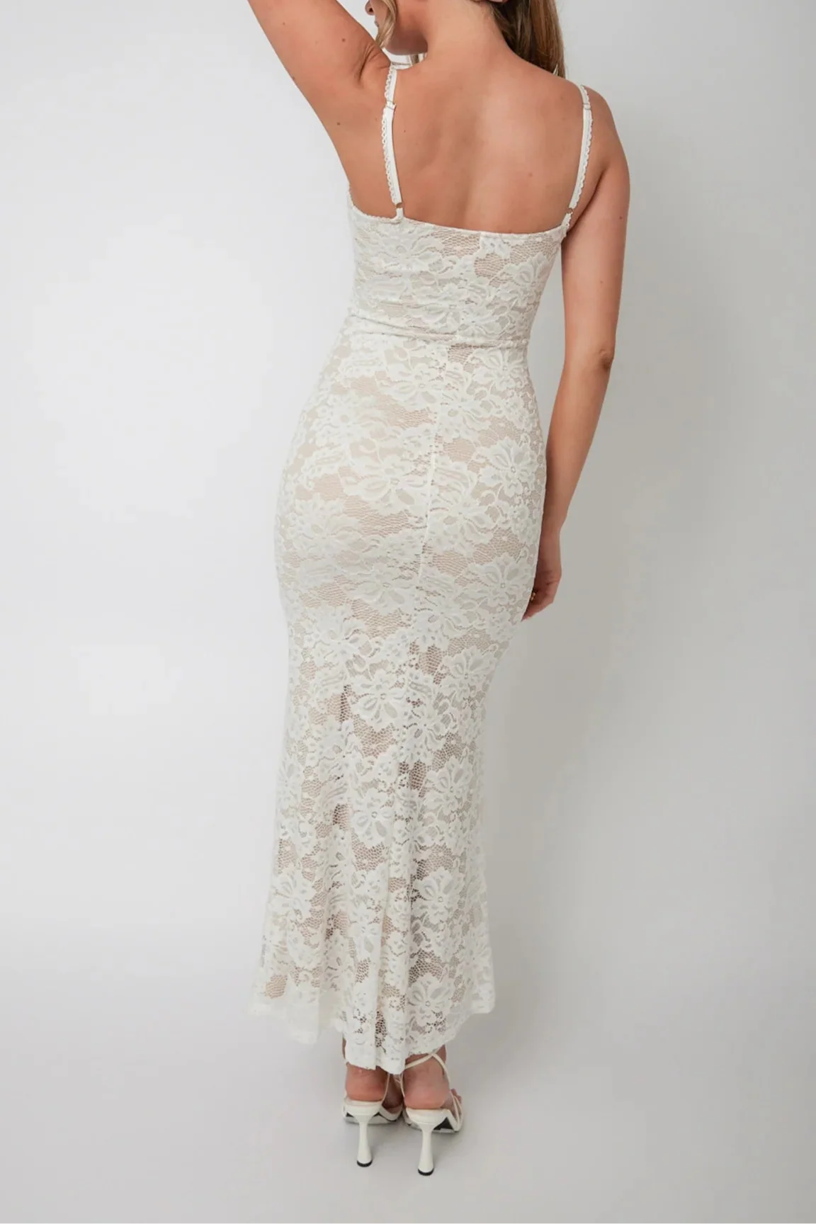 Dress Spaghetti Straps Sheath/Column Prom Dress Lace Dress White Sleeveless Party Dress Maxi Dress