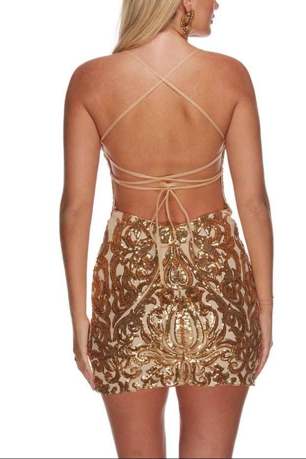 Dress Spaghetti Straps Sheath Column Sleeveless Backless Lace Up Sequins Homecoming Dress