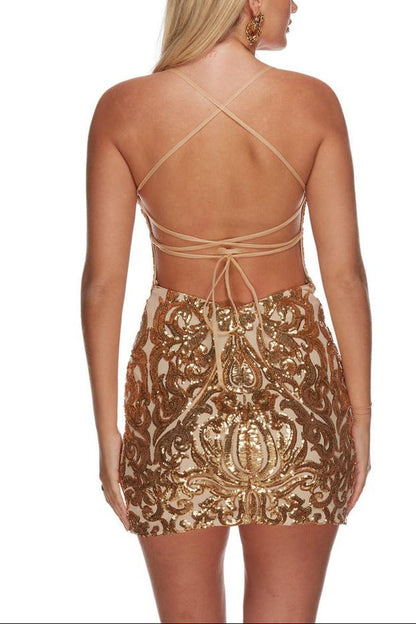 Dress Spaghetti Straps Sheath Column Sleeveless Backless Lace Up Sequins Homecoming Dress