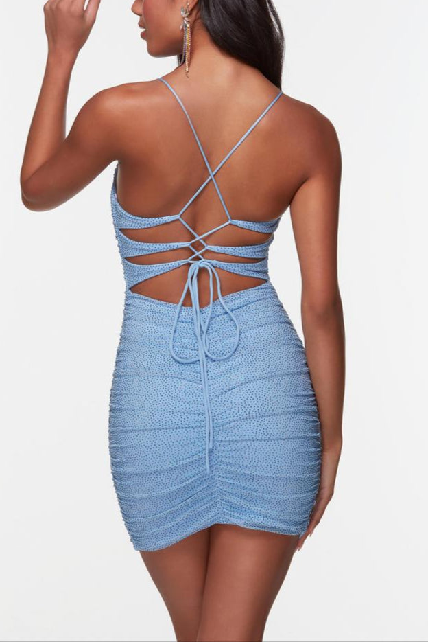 Dress Spaghetti Straps Sheath Column Sleeveless Backless Lace Up Sparkle & Shine Homecoming Dress