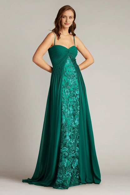 Dress Spaghetti Straps Sleeveless A-Line Maxi Dress Formal Fitted Zipper-Up Prom Dress With Sweep/Brush Train