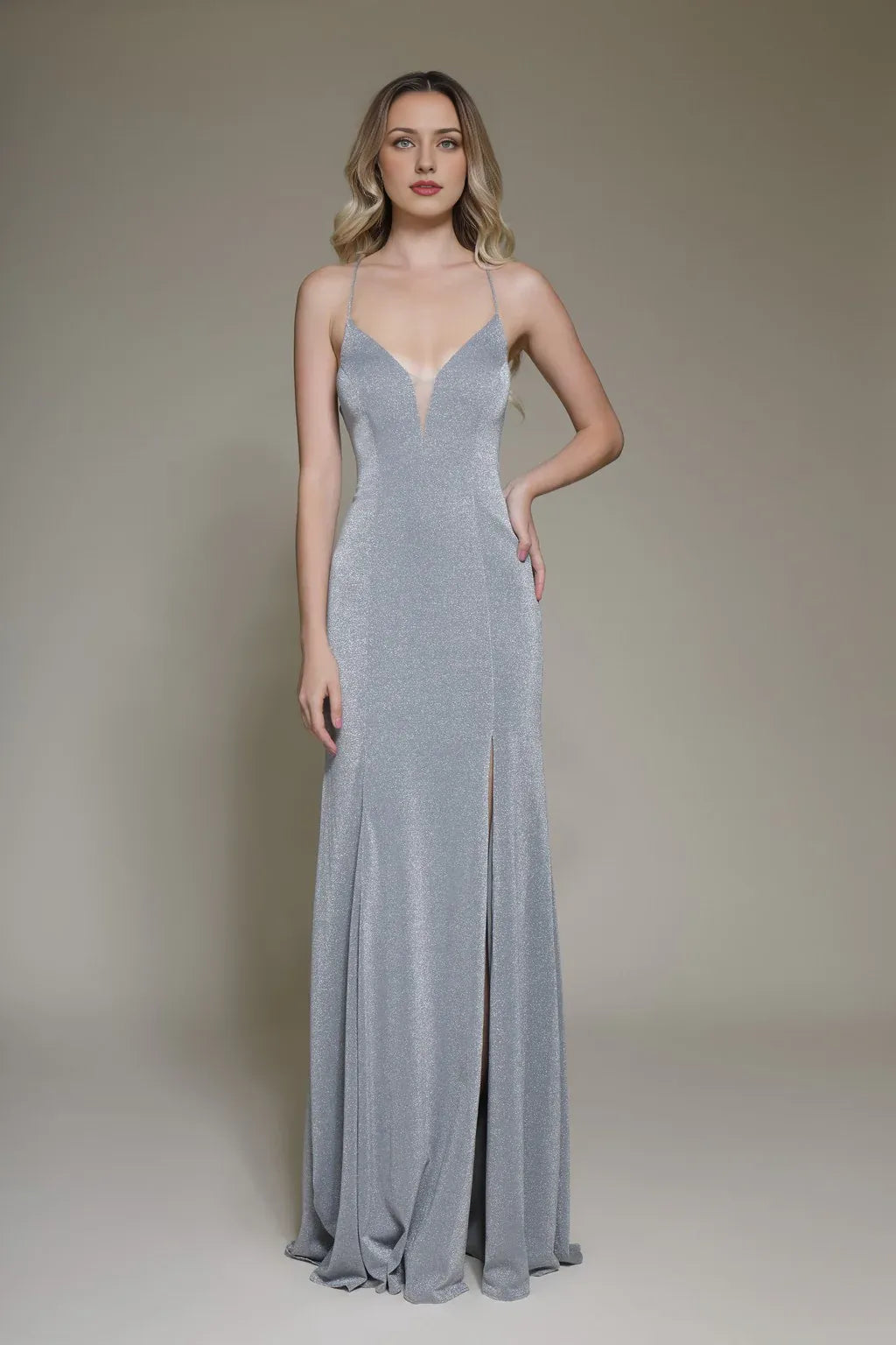 Dress Spaghetti Straps Sleeveless Backless Maxi Dress Formal Fitted Slit Lace-Up Prom Dress With Sweep/Brush Train