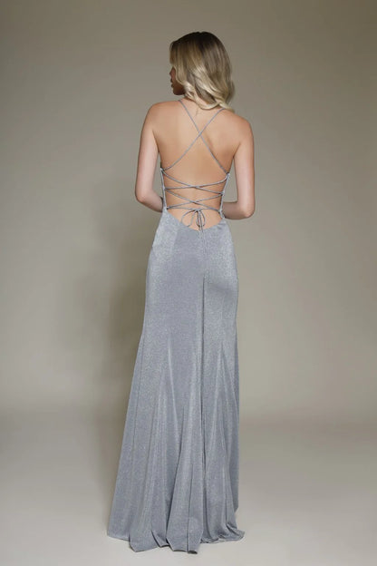 Dress Spaghetti Straps Sleeveless Backless Maxi Dress Formal Fitted Slit Lace-Up Prom Dress With Sweep/Brush Train
