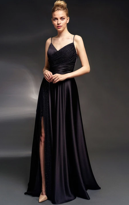 Dress Spaghetti Straps V-Neck Sleeveless Sheath Dress with Ruched Waist Prom Dress Formal Wear Dresses