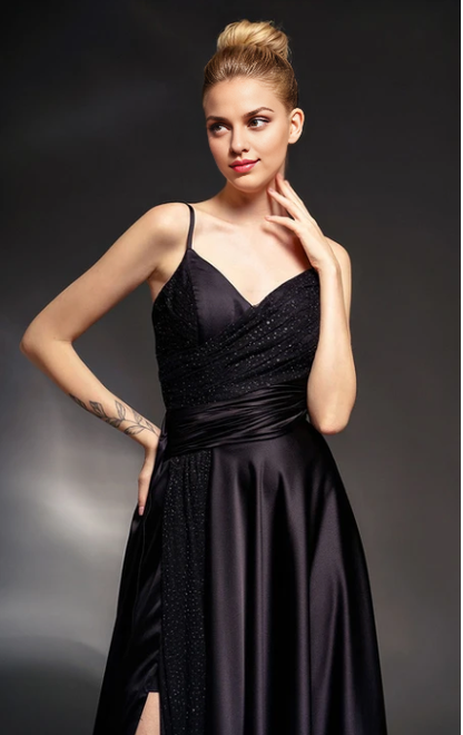 Dress Spaghetti Straps V-Neck Sleeveless Sheath Dress with Ruched Waist Prom Dress Formal Wear Dresses