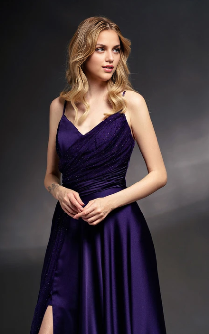 Dress Spaghetti Straps V-Neck Sleeveless Sheath Dress with Ruched Waist Prom Dress Formal Wear Dresses