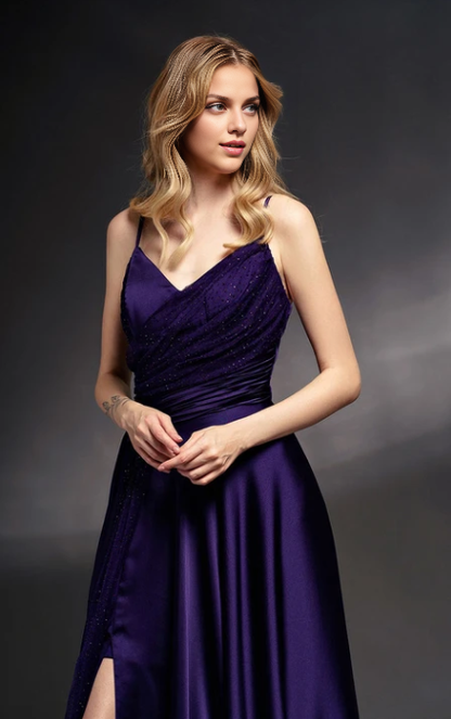 Dress Spaghetti Straps V-Neck Sleeveless Sheath Dress with Ruched Waist Prom Dress Formal Wear Dresses