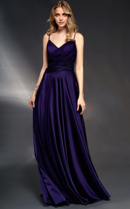 Dress Spaghetti Straps V-Neck Sleeveless Sheath Dress with Ruched Waist Prom Dress Formal Wear Dresses