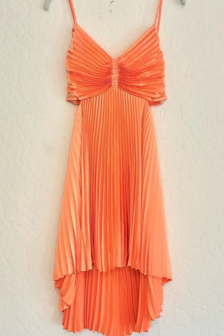 Dress Spaghettiu Straps Orange Pleated A-line Short Party Dress Sleeveless Homecoming Dress
