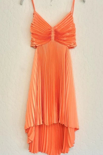 Dress Spaghettiu Straps Orange Pleated A-line Short Party Dress Sleeveless Homecoming Dress