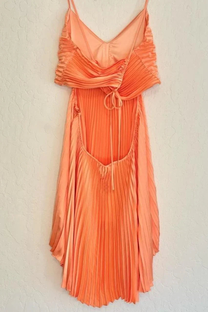 Dress Spaghettiu Straps Orange Pleated A-line Short Party Dress Sleeveless Homecoming Dress