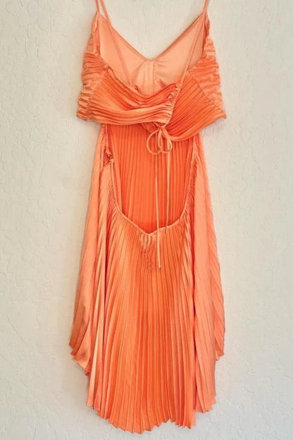 Dress Spaghettiu Straps Orange Pleated A-line Short Party Dress Sleeveless Homecoming Dress