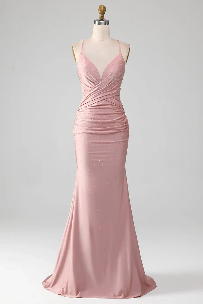 Dress Sparkly Blush Beaded Party Dress Sleeveless Maxi Dress With Mermaid Prom Dress