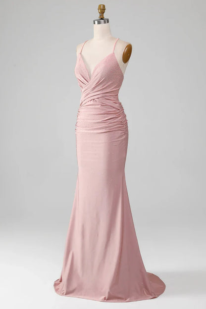 Dress Sparkly Blush Beaded Party Dress Sleeveless Maxi Dress With Mermaid Prom Dress