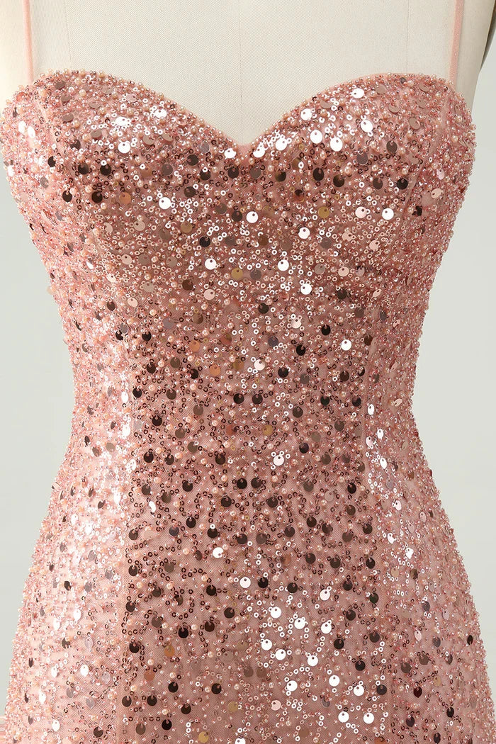 Dress Sparkly Blush Spaghetti Straps A Line Short Homecoming Dress Sleeveless Sequins Party Dress