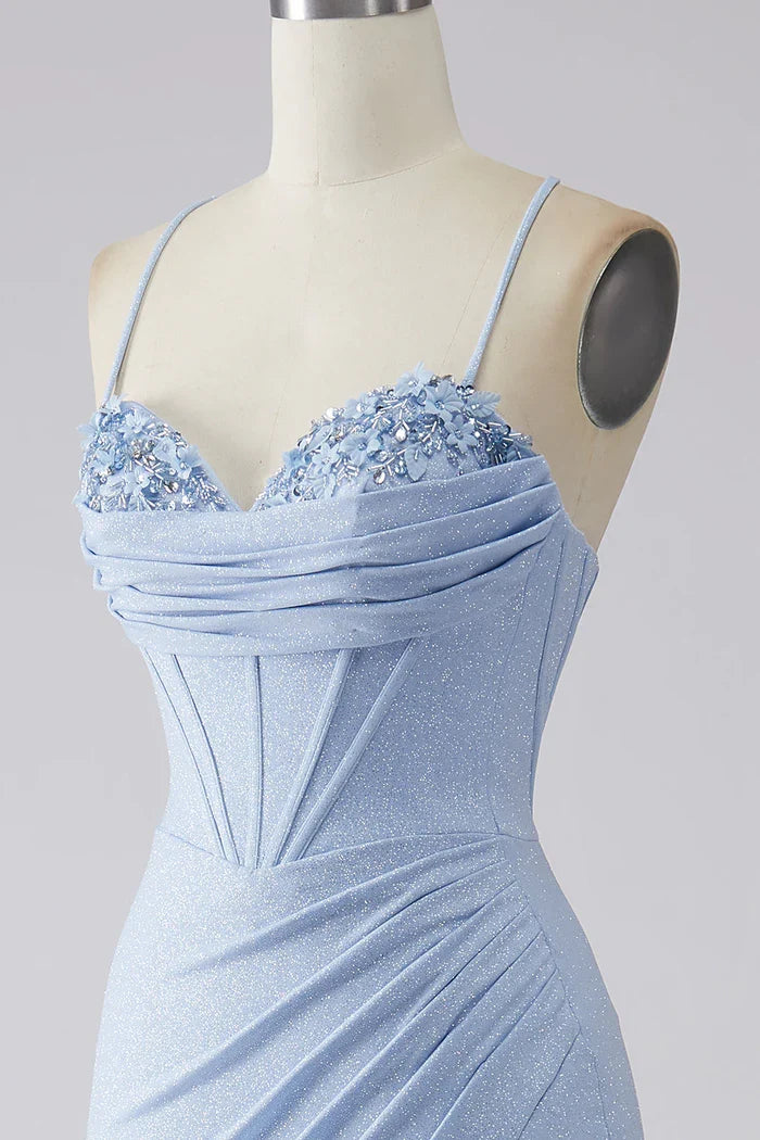 Dress Sparkly Light Blue Mermaid Sequin Party Dress Sleeveless Maxi Dress With Slit Prom Dress